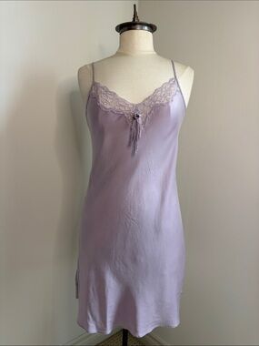 MEIBIAOD 100% Mulberry Silk Lilac Lace Trim Slip Dress Sleepwear SIZE XL